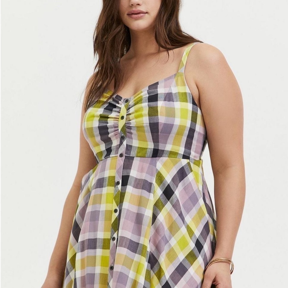 Torrid Multi Plaid Challis Button Front Midi Dres… - image 4